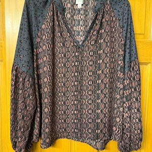 Anthropologie Roan + Ryan Chic Black and Pink Patterned Blouse